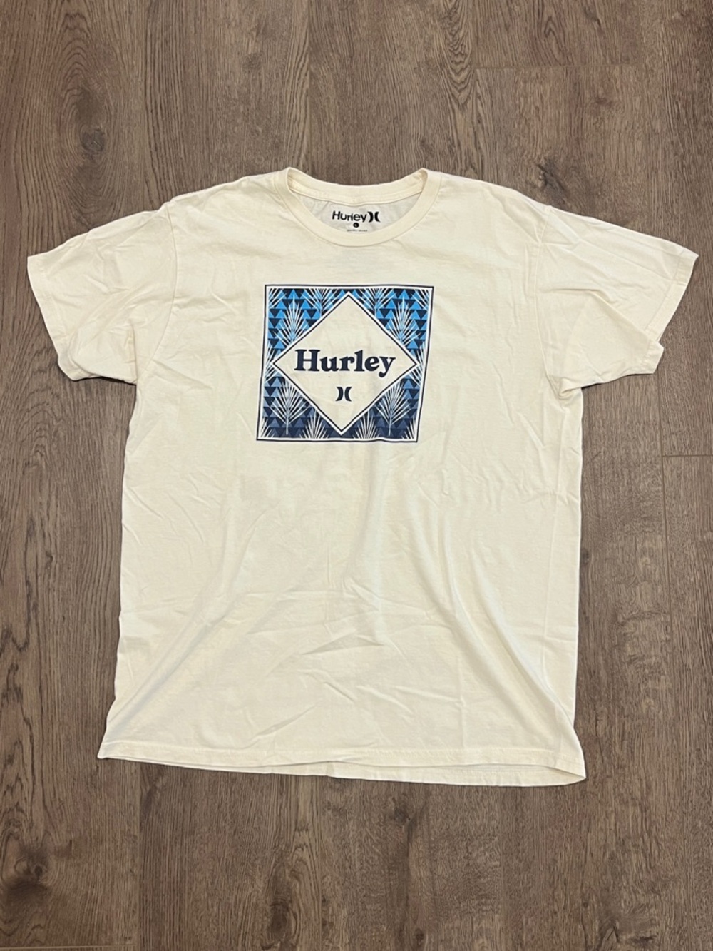 Hurley Men’s Short Sleeve Tee in Cream with Blue Graphic